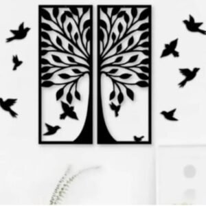 Classical Tree with Birds 2 pcs Set Wooden Wall Decoration.