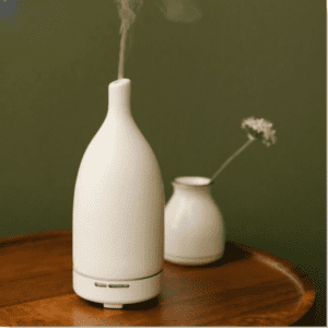 Aromatherapy Oil Diffuser & Air Humidifier - 200ml Air Purifier & Mist Maker with Auto Off Sensor - White with 1 Pack Aroma Oil ( Rose or Lavender )