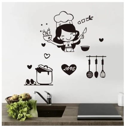 Happy Girl Chef Loves Cooking Wall Sticker Restaurant Bar Kitchen Dining Room Fridge Light Switch Decal Diy Art - Image 2