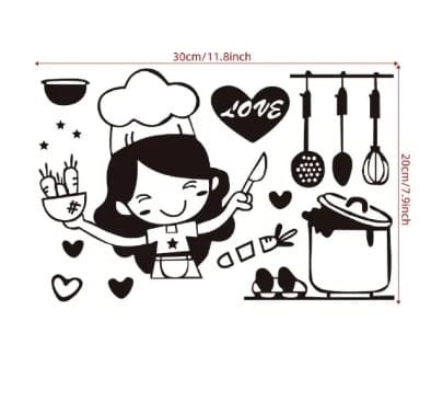 Happy Girl Chef Loves Cooking Wall Sticker Restaurant Bar Kitchen Dining Room Fridge Light Switch Decal Diy Art - Image 3