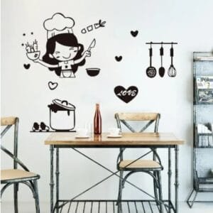 Happy Girl Chef Loves Cooking Wall Sticker Restaurant Bar Kitchen Dining Room Fridge Light Switch Decal Diy Art
