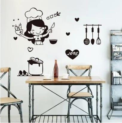 Happy Girl Chef Loves Cooking Wall Sticker Restaurant Bar Kitchen Dining Room Fridge Light Switch Decal Diy Art