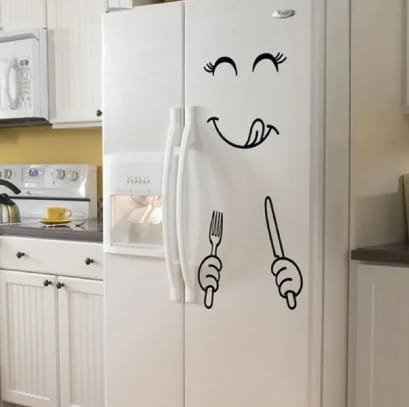 4 Different Funny Fridge Stickers Eating Drinking Smiley Face Wall Stickers For Dining Room Home Decoration Diy Vinyl Art Wall Decal Refrigerator Sticker - Image 5