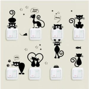 8 Pcs Cartoon Black Kitty Switch Sticker Home Decor Living Room