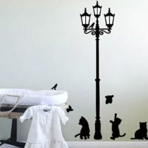 Ancient Lamp Cats And Birds Wall Sticker Cartoon Wall Mural Home Decor Room Kids Decals