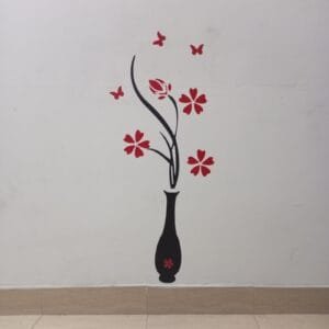 Vase Sticker For Home Decoration Items | Black Vase with Red Big Flowers for Wall Decor | 38x15"