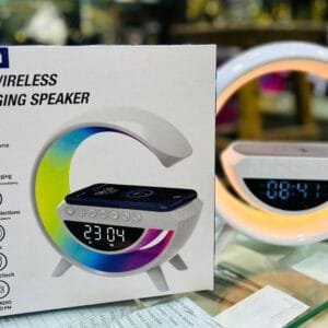 BT- 3401 Multi-functional LED Clock Display Speaker G Lamp | LED wireless charging speaker, G-shaped speaker light, Bluetooth Mp3 player, night light and alarm clock, for living room