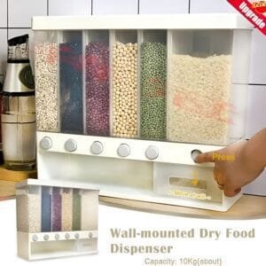 6 Grid Kitchen Dry Food Dispenser Beans, Grain, Rice and  Cereals Sealed Storage Tank | Wall Mounted
