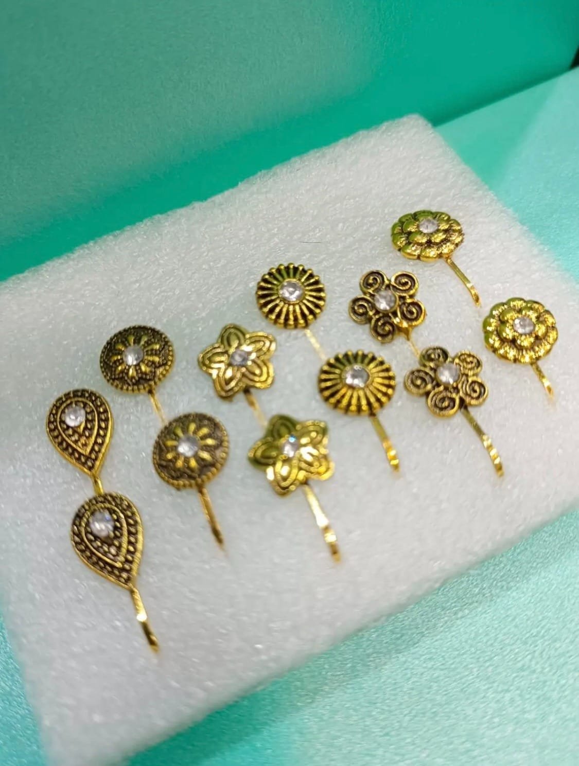 mini nose stud 12 pieces Stone Nose Pin/ Nose Ring For Girls/Women - Image 4