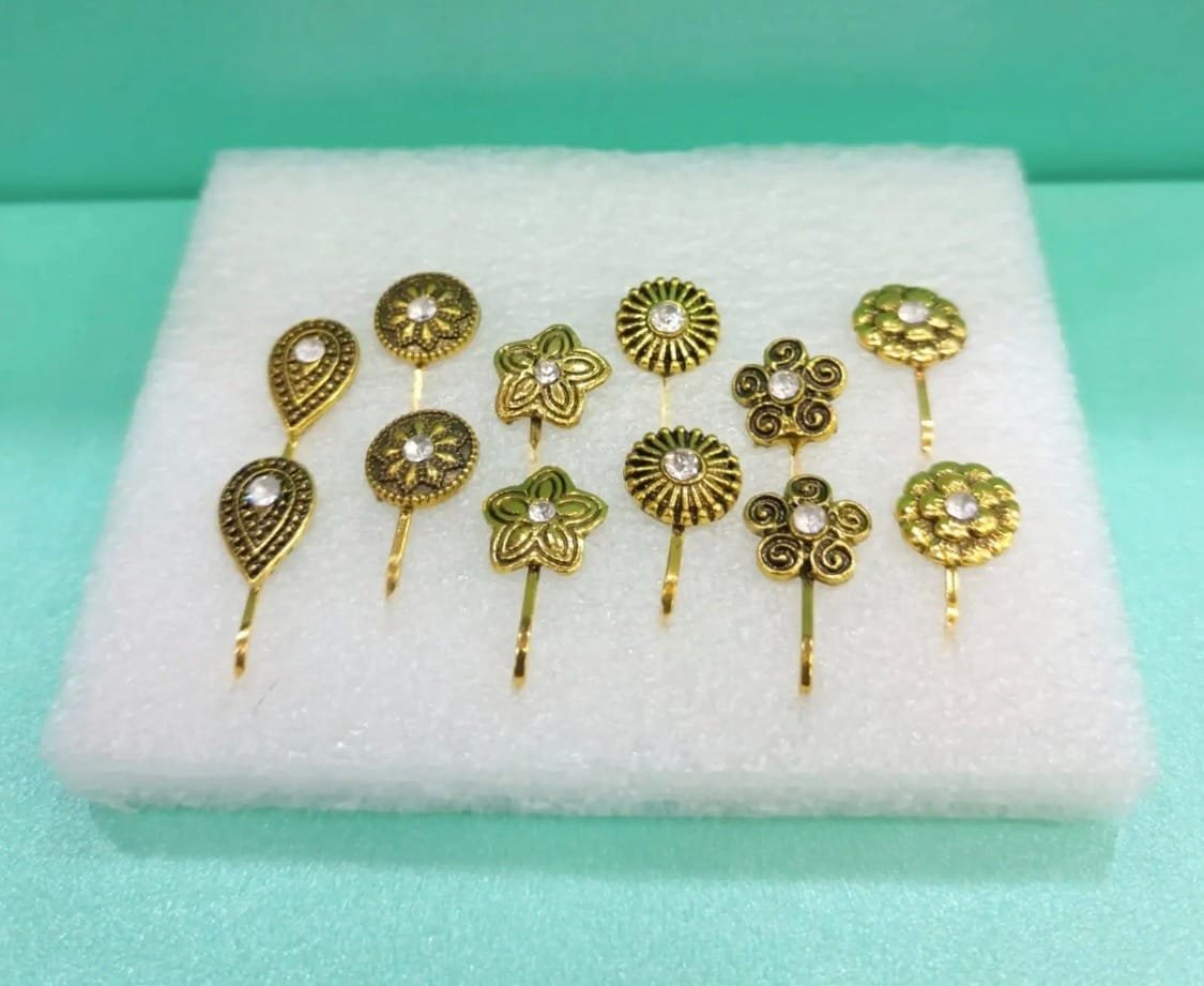 mini nose stud 12 pieces Stone Nose Pin/ Nose Ring For Girls/Women - Image 5