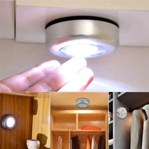3 Led Silver Closet Cabinet Lamp | AAA Battery Powered | Wireless Stick Tap Push Security, Kitchen, Bedroom, Wardrobe Night Light