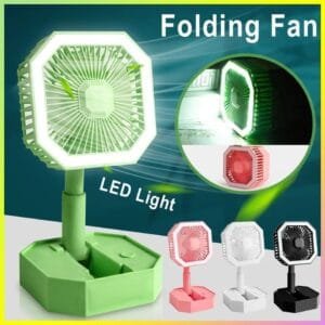 Portable Folding Fan | Desktop Fan Retractable Adjustable Table Cooling Plastic Fan | Summer Outdoor Indoor Work Personal with Night Light (Random Colors)