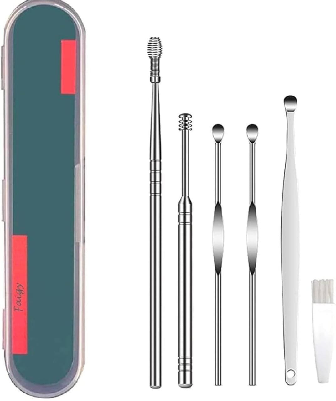 Ear Wax Removal Kit, 6-in-1 Ear Pick Tools Curette Cleaner Reusable Ear Cleaner, Stainless Steel Ear Wax Remover with Storage Case, Silver - Image 2