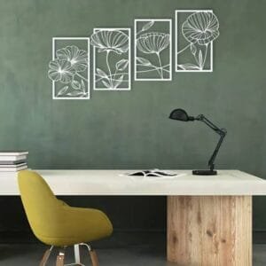 Flowers  Wall decorations  4 pec set Acrylic mirror material  silver color