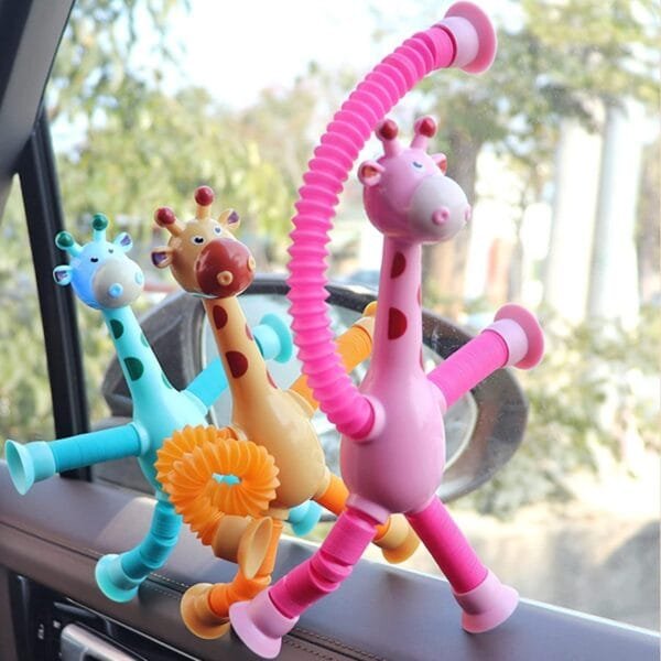 1 Pcs of Giraffe Pop Tube Sensory Fidget Toy | Animal Pop Tubes Cartoon Giraffe Suction Cup Toys Kids | Stress Relief Squeeze Toys
