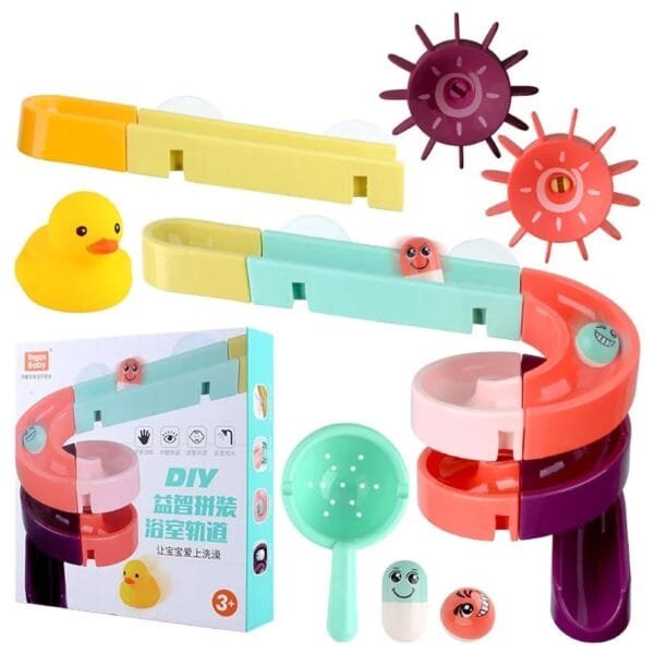 Bath Time Ball Track Water Play 24 pieces | Kids Bath Toys Wall Suction Cup Marble Race Run Track Bathroom Bathtub Baby Play Water Games Toy Kit for Boys Girls