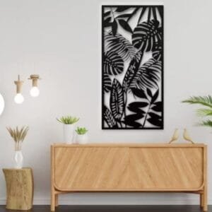 Leafs wall art  Wall decoration  Hanging  Black color  MDF material