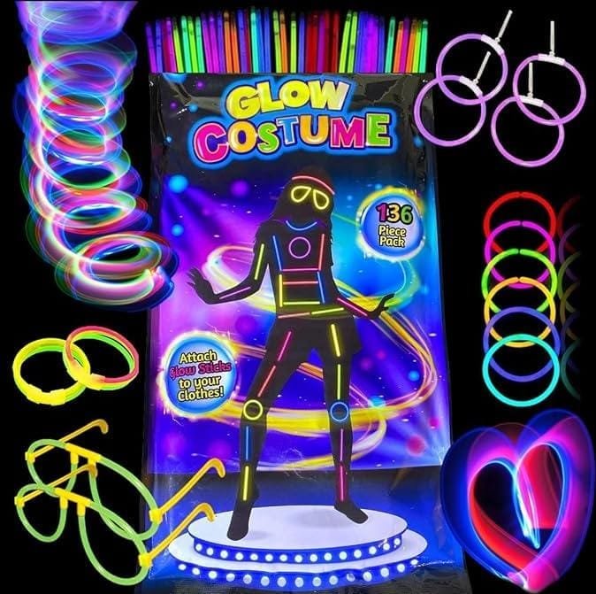 Glow Costume in the Dark Sticks Connectors | Glow In The Dark Party Bracelets | Decor Neon Halloween Birthday Party Decorations for boys and girls