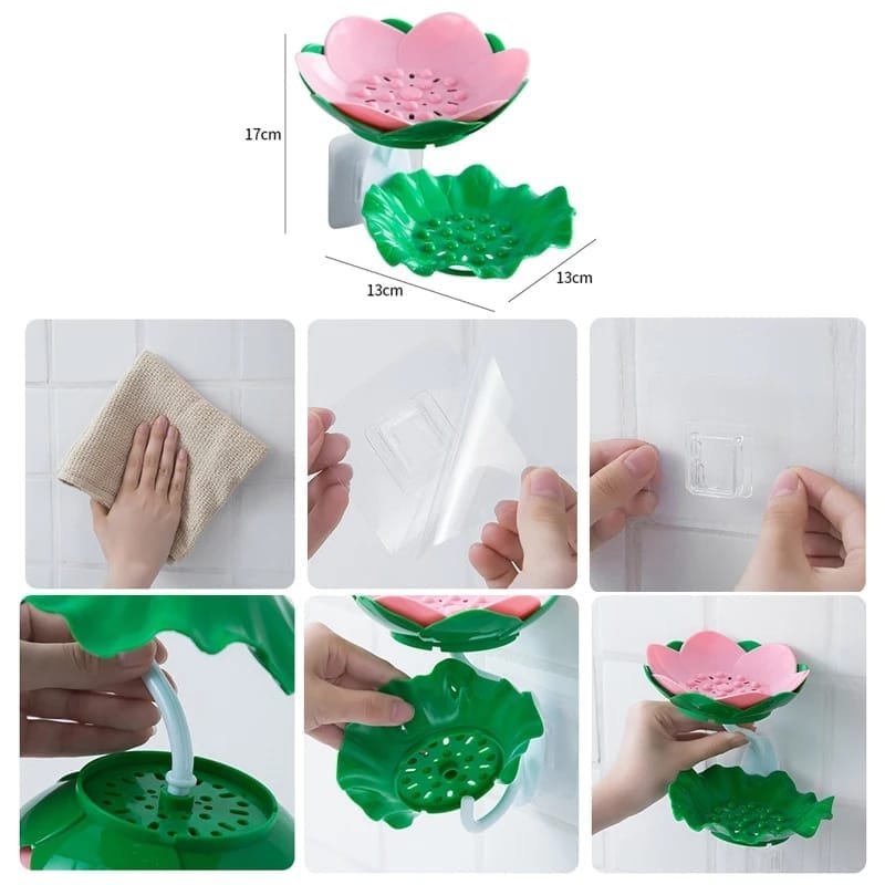 Double Wall Hanging Drain Soap Box Multifunctional Lotus Flower Shaped Soap Holder Bathroom Rack Household Non-slip Storage Hook (Random colors) - Image 6