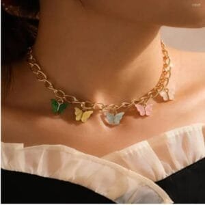 Elegant Multi Color Butterfly Chain Material Alloy /Beautiful Chain Necklace with Butterfly charms (Random Colors)
