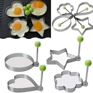 Pack of 4 New Mould Style Fried Egg Pancake Shaper Omelette Mold Kitchen Accessories | Egg Shaper Kitchen Tools Star, Heart, Round, Flower Shaped Stainless Steel With Box Packing