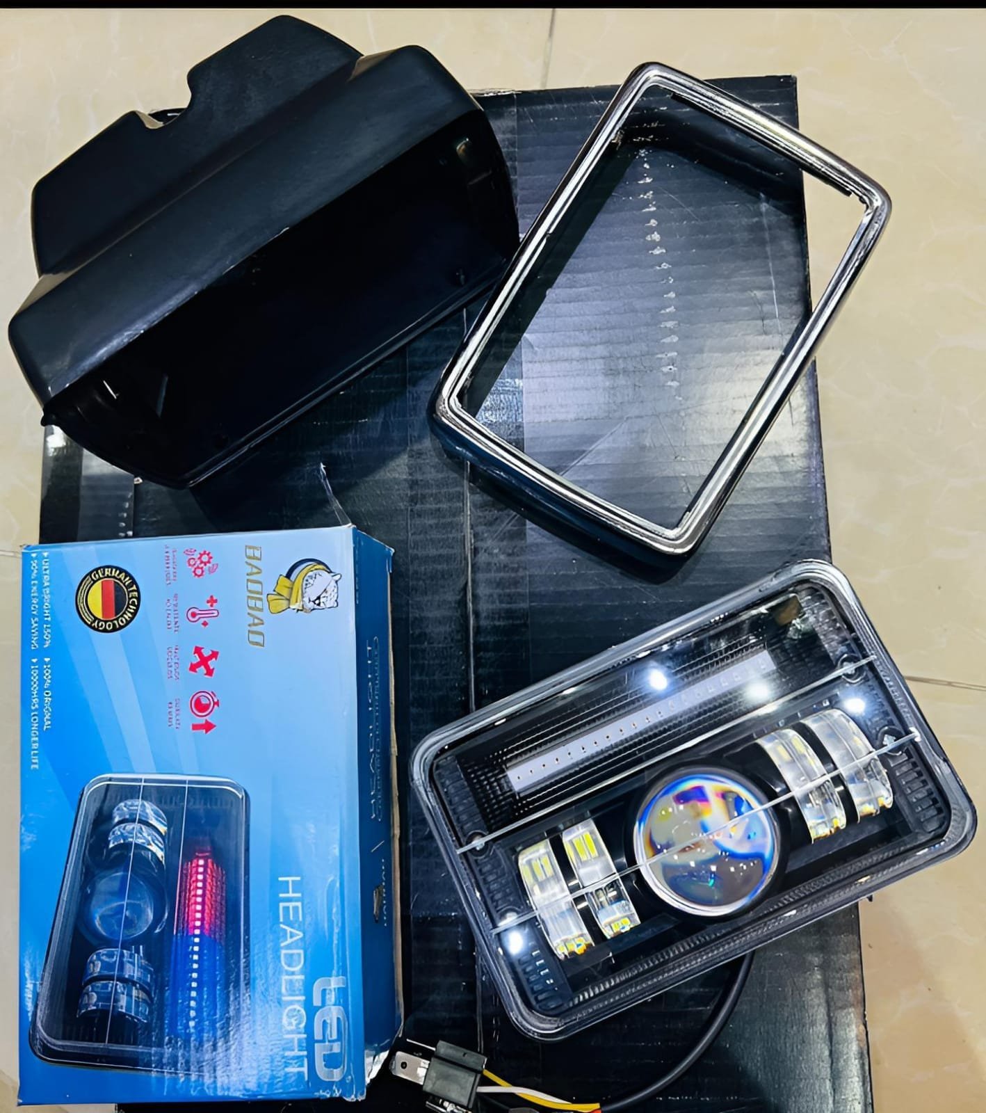 LED Headlight 6 × 4 / square led light 4 × 6 for all bikes | motercycle headlight for 125 cg 70cc bikes | sos pattern cg 125 and 70cc - Image 8