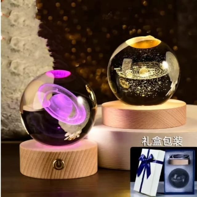 3d crystal moon randomly design Crystal Planet Globe 3D Laser Engraved Solar System Ball with Touch Switch LED Light Base Astronomy Decor (random ) - Image 3