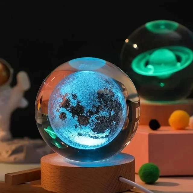 3d crystal moon randomly design Crystal Planet Globe 3D Laser Engraved Solar System Ball with Touch Switch LED Light Base Astronomy Decor (random ) - Image 10