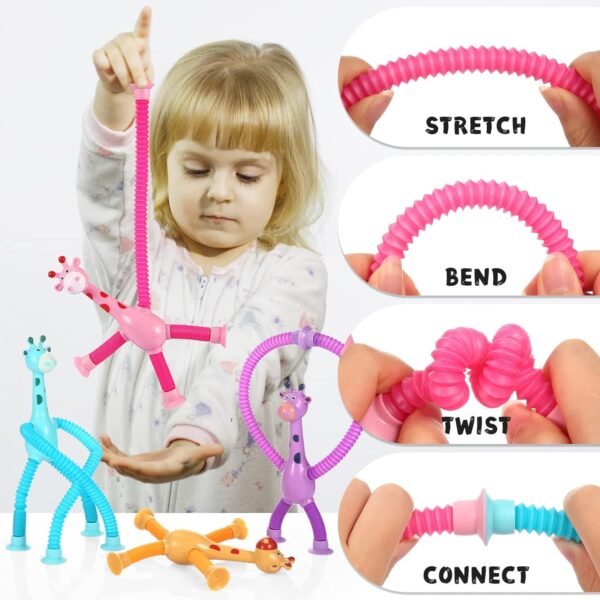 Telescopic Suction Cup Giraffe Toy Pop Tubes Sensory Toys For Toddlers Fidget Toys For Anxiety Add Adhd Autism Funny For Kids Boys Girls - Multicolor (Random color) - Image 6