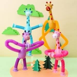 Telescopic Suction Cup Giraffe Toy Pop Tubes Sensory Toys For Toddlers Fidget Toys For Anxiety Add Adhd Autism Funny For Kids Boys Girls - Multicolor (Random color)