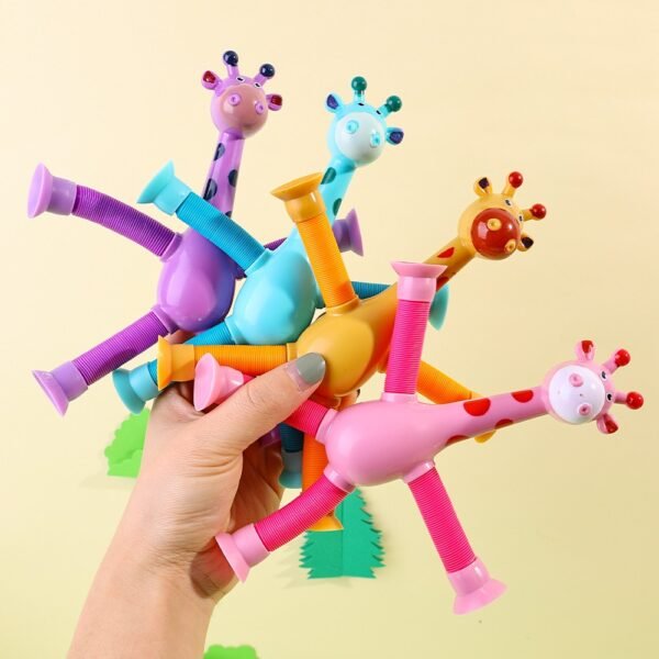 Telescopic Suction Cup Giraffe Toy Pop Tubes Sensory Toys For Toddlers Fidget Toys For Anxiety Add Adhd Autism Funny For Kids Boys Girls - Multicolor (Random color) - Image 3