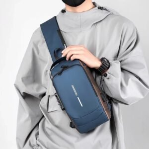 Men Anti Theft Chest Bag Shoulder USB Charging Crossbody Package School Short Trip Messengers Gym Men's Sling Sports (Blue)