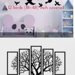 (   best Deal  ) Room decoration deal  Tree wall art +12pec birds MDF wood material  Black color