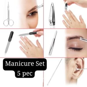 5 PCs Manicure Pedicure Set Nail Clippers, Professional Grooming Kit, Nail Tools with Luxurious Travel Case With pouch