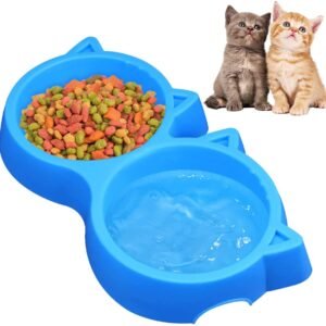 Cat Shaped Double food bowl Pet Plastic food bowl (Random Color)