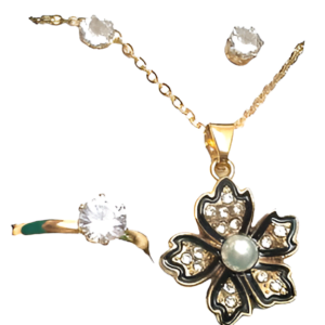 ladies Golden  Flower Jewelry Sets  necklace earring and ring set