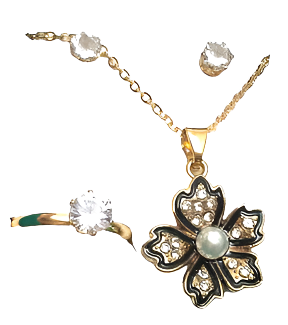ladies Golden Flower Jewelry Sets necklace earring and ring set