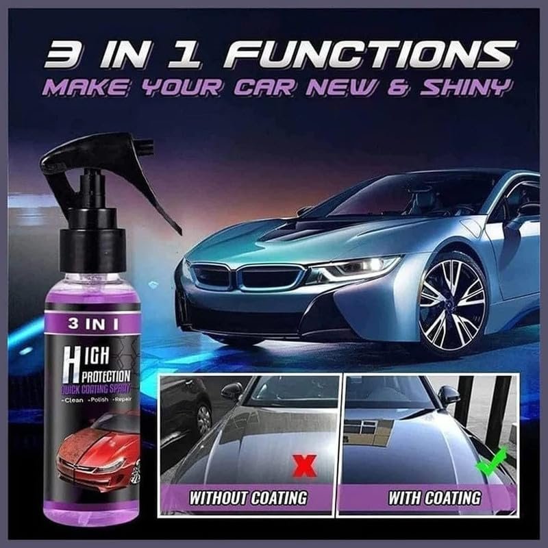 3 in 1 High Protection Quick Car Coating Spray, Ceramic Car Coating Spray Crystal Coating for Car Wax Spray Plastic Parts Refurbish Agent Car Hand Spray (100 ml) - Image 8