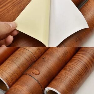 Wooden Design Sticker Teak brown (45CMx200CM) | Self adhesive Wood Grain Contact Paper Waterproof Wallpaper PVC Vinyl Furniture Wardrobe Door Stickers Wall Papers Decor