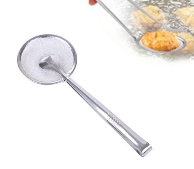2 IN 1 FRYING TONG | Imported Small Multi-functional 2 in 1 Fry Tool Filter Spoon Strainer With Clip, Oil Frying BBQ Filter Stainless Steel Mesh - Image 4