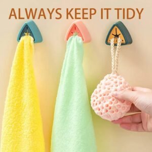 (Pack of 4) Towel And Rag Storage Plug Punch Free Towel Plug Holder Kitchen Bathroom Triangle Towel Plug Holder/ Bathroom Organizer Self Adhesive Wall Mount Push in Hook (Random color)