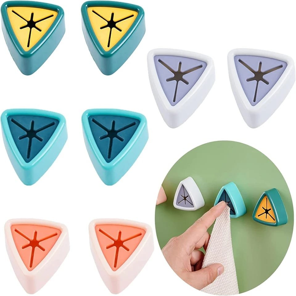 (Pack of 4) Towel And Rag Storage Plug Punch Free Towel Plug Holder Kitchen Bathroom Triangle Towel Plug Holder/ Bathroom Organizer Self Adhesive Wall Mount Push in Hook (Random color) - Image 5