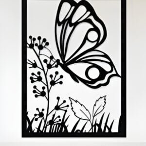 Butterfly art Wall hanging decoration MDF wood material  Black color