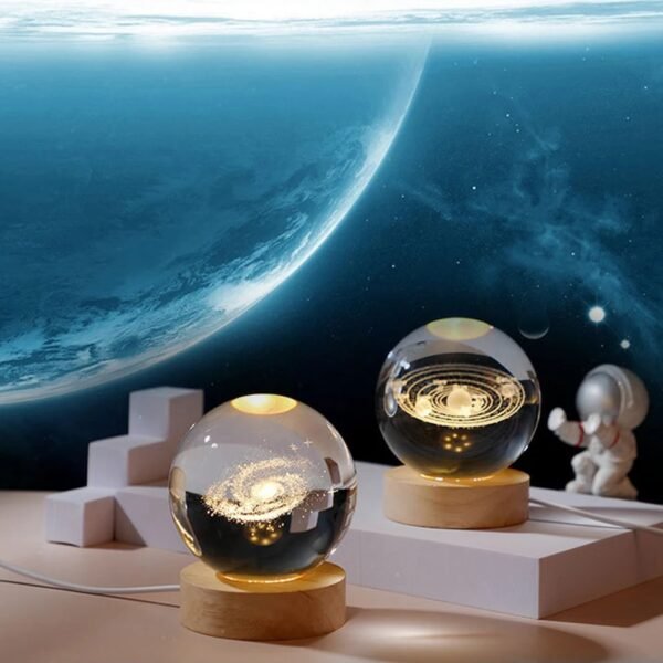 Crystal Ball Night Light Glowing Planet Galaxy Astronaut 3D Moon Table Lamp USB (Random Design) - Image 4
