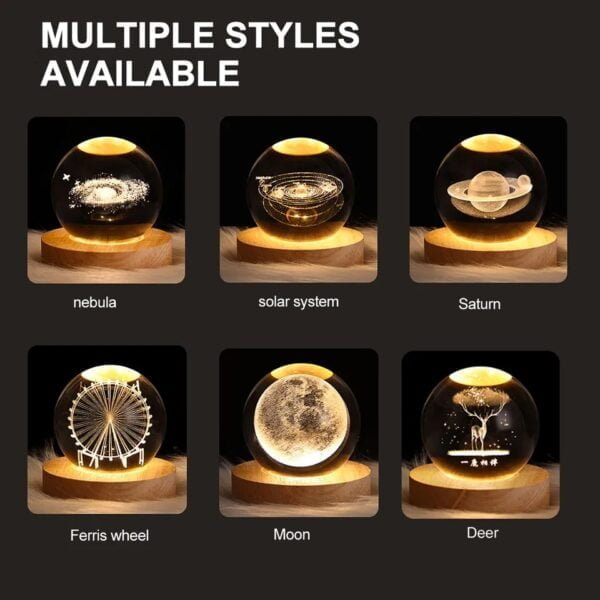 Crystal Ball Night Light Glowing Planet Galaxy Astronaut 3D Moon Table Lamp USB (Random Design) - Image 6