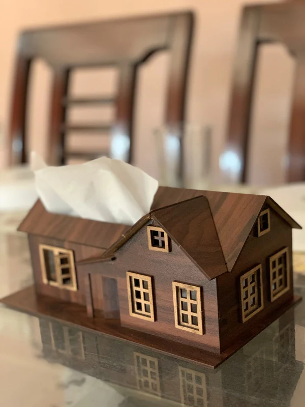 Wooden Tissue Box with Beautiful house design - Image 3