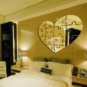 Wall Mirror Frameless Heart Puzzle Design Makeup Mirror - Color Silver - Size 24inch
