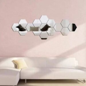 Hexagon Shape Acrylic Mirror Wall Stickers (15 Pc Set)