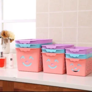 Smile basket Without cap pack of 3 | Storage Organizer Basket | Multipurpose Baskets For Kitchen, Home, Office & Bathroom (Random color)