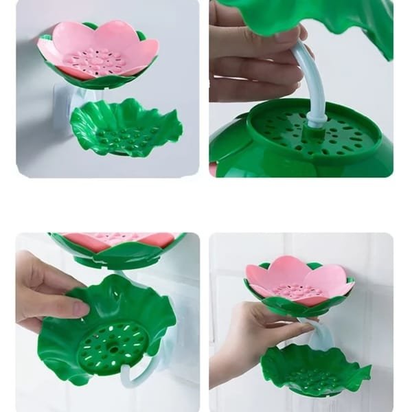 Double Wall Hanging Drain Soap Box Multifunctional Lotus Flower Shaped Soap Holder Bathroom Rack Household Non-slip Storage Hook (Random colors) - Image 5